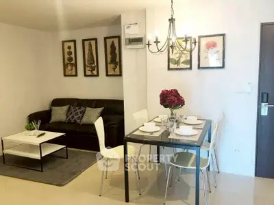 Modern living room with elegant dining area and stylish decor