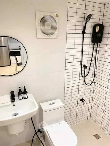 Modern bathroom with sleek shower and minimalist design