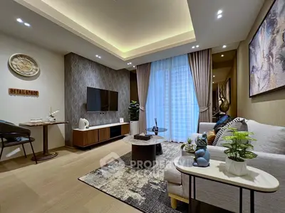 Luxurious modern living room with elegant decor and ambient lighting