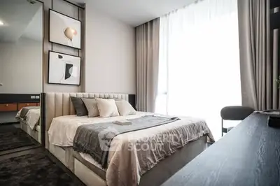 Luxurious modern bedroom with stylish decor and natural light