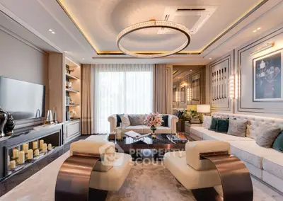 Luxurious living room with elegant decor and modern lighting