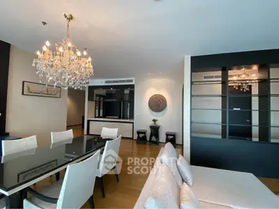 Luxurious living room with elegant chandelier and modern decor