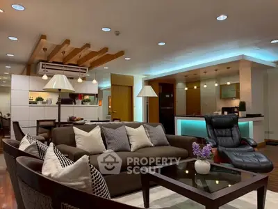 Luxurious modern living room with stylish furniture and ambient lighting