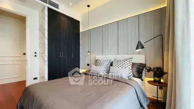 Luxurious modern bedroom with elegant decor and ambient lighting