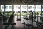 Modern gym with state-of-the-art equipment and large windows for natural light.