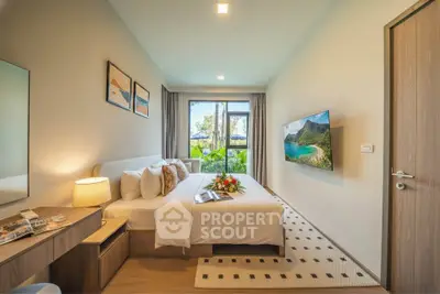 Luxurious bedroom with modern decor and scenic view, perfect for relaxation and comfort.