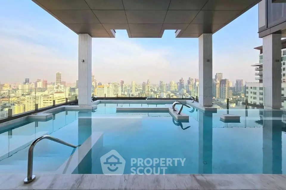 Luxurious rooftop pool with stunning city skyline view, perfect for relaxation and entertainment.