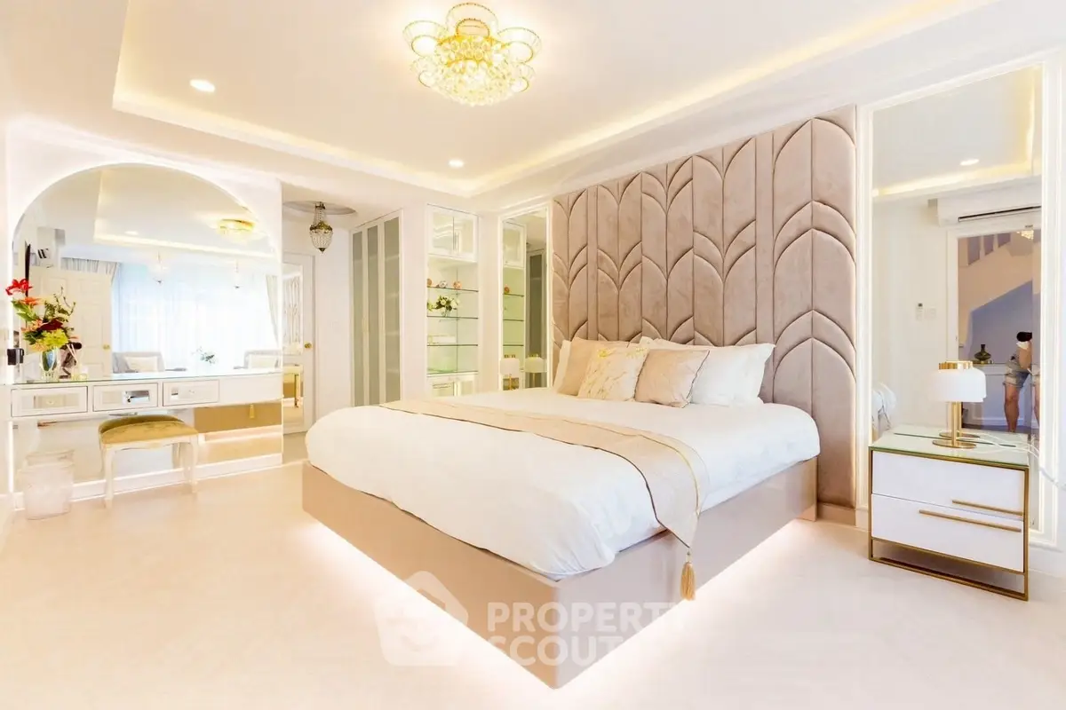 Luxurious bedroom with elegant decor and ambient lighting