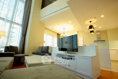 Luxurious modern living room with high ceilings and elegant decor