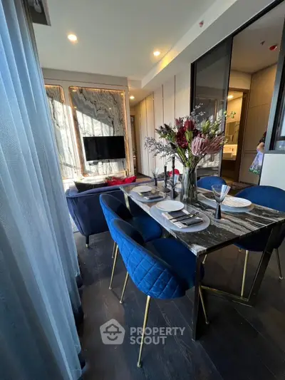 Luxurious modern living room with elegant dining area and stylish decor