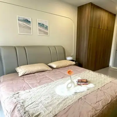 Cozy bedroom with modern decor and spacious wardrobe
