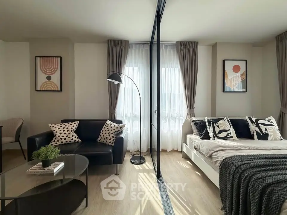 Modern living room with stylish decor and natural light