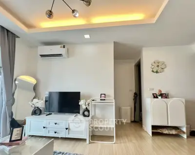 Modern living room with stylish decor and air conditioning