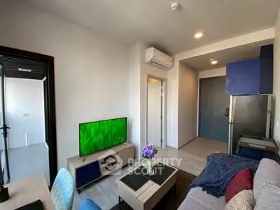 Modern living room with stylish furniture and vibrant decor