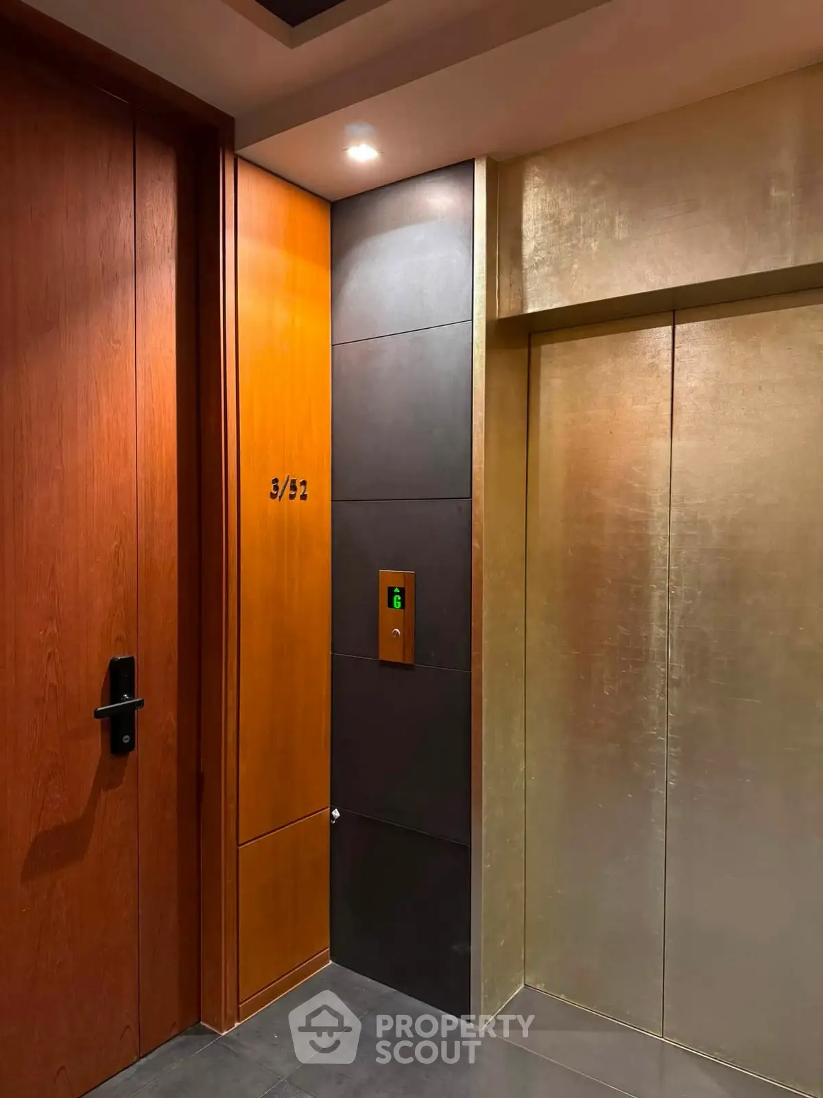 Luxurious elevator lobby with modern design and elegant finishes
