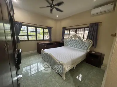 Spacious bedroom with elegant bed and ample natural light, perfect for relaxation and comfort.