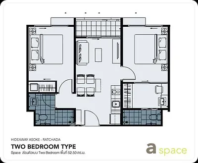 Fully Furnished 2 Bedrooms Condo at A Space Asoke Ratchada-4