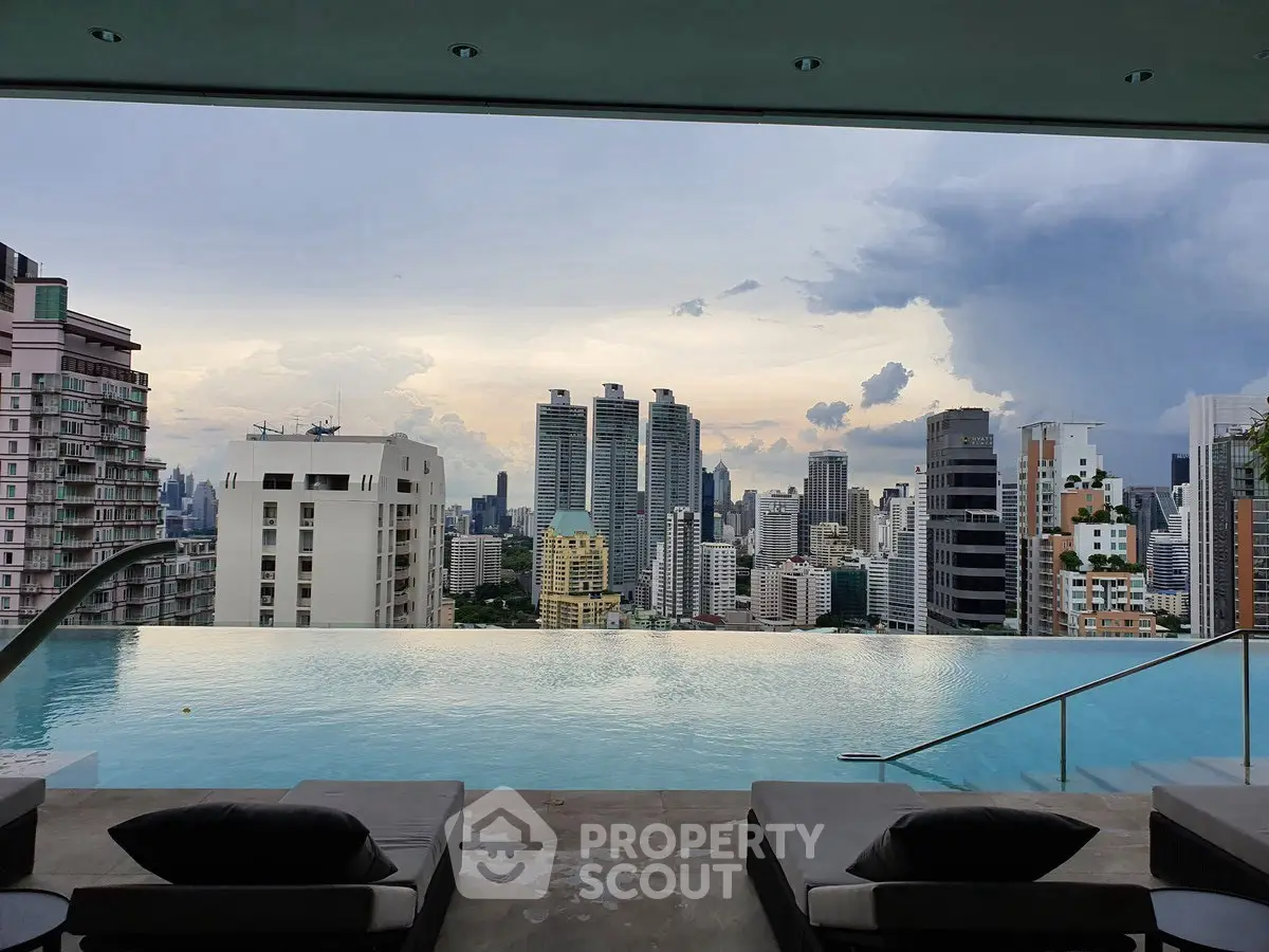Luxurious rooftop infinity pool with stunning city skyline view