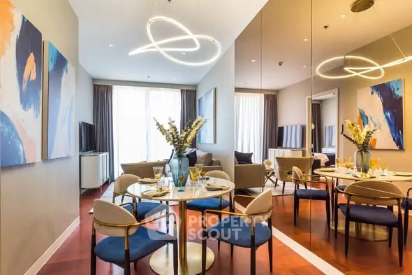 Luxurious modern living room with elegant dining area and stylish decor