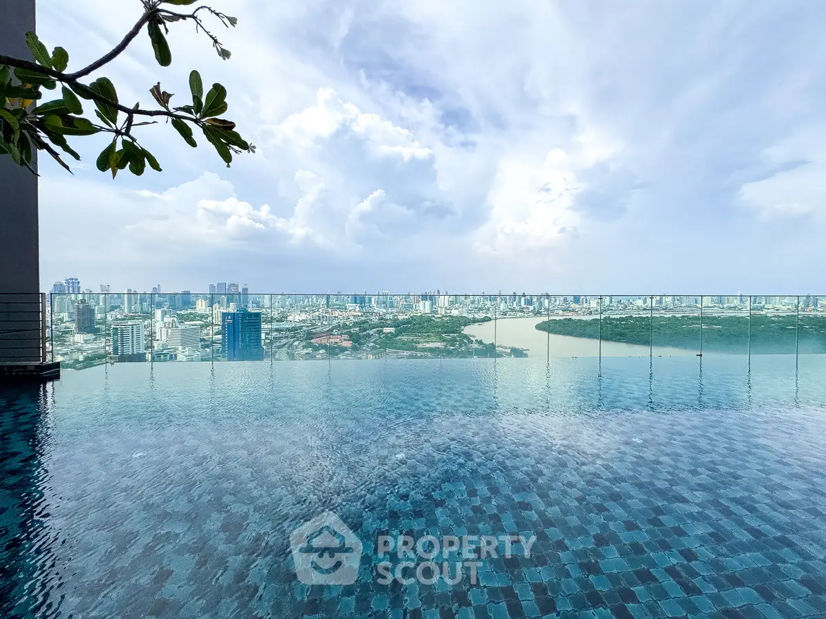 Stunning rooftop infinity pool with panoramic city skyline and river view, perfect for luxury living.