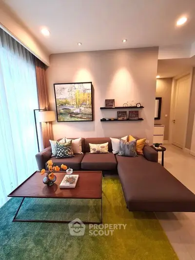 Stylish living room with modern sectional sofa and vibrant decor