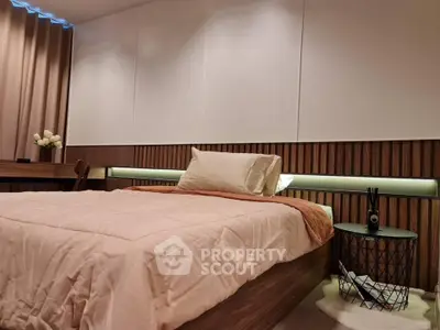 Modern bedroom with stylish decor and cozy ambiance