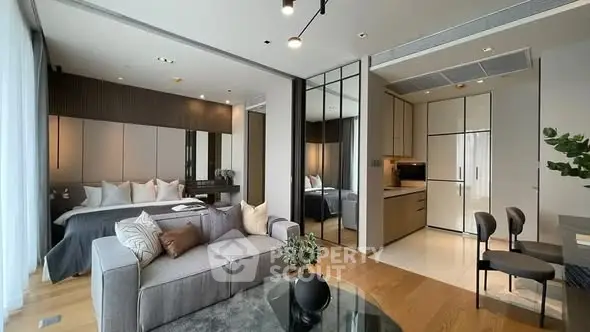 Luxurious modern studio apartment with open layout and stylish decor