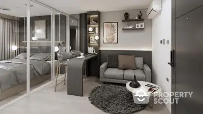 Modern studio apartment with stylish decor and cozy living area