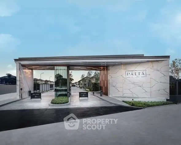 Modern luxury building entrance with sleek design and elegant facade