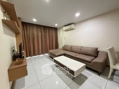 Modern living room with sleek furniture and ambient lighting