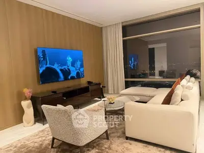 Luxurious living room with stunning city view and modern decor