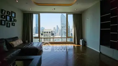 Luxurious living room with stunning city view and elegant decor