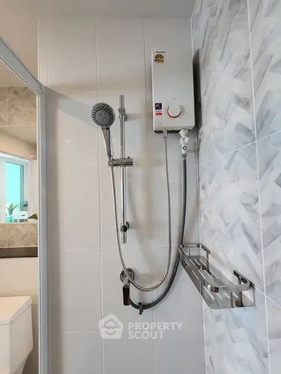Modern bathroom with sleek shower and stylish tile design