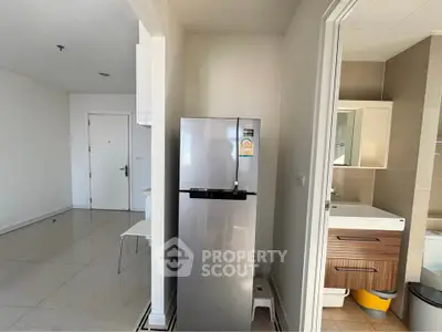 Modern apartment interior with sleek kitchen and bathroom design