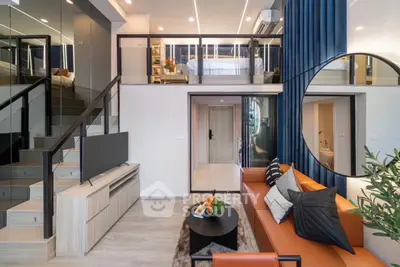 Modern duplex living room with stylish decor and open layout