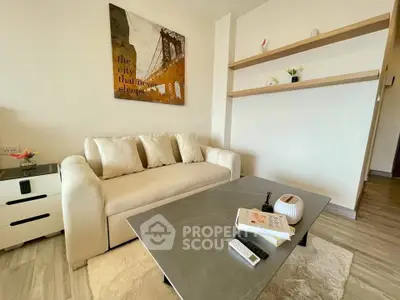 Modern living room with cozy sofa and stylish decor