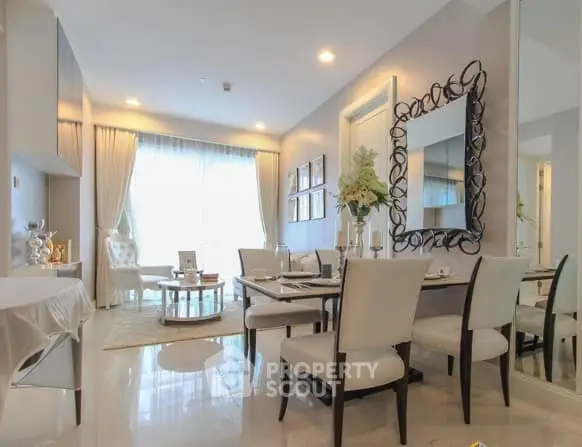 Luxurious modern living room with elegant dining area and stylish decor
