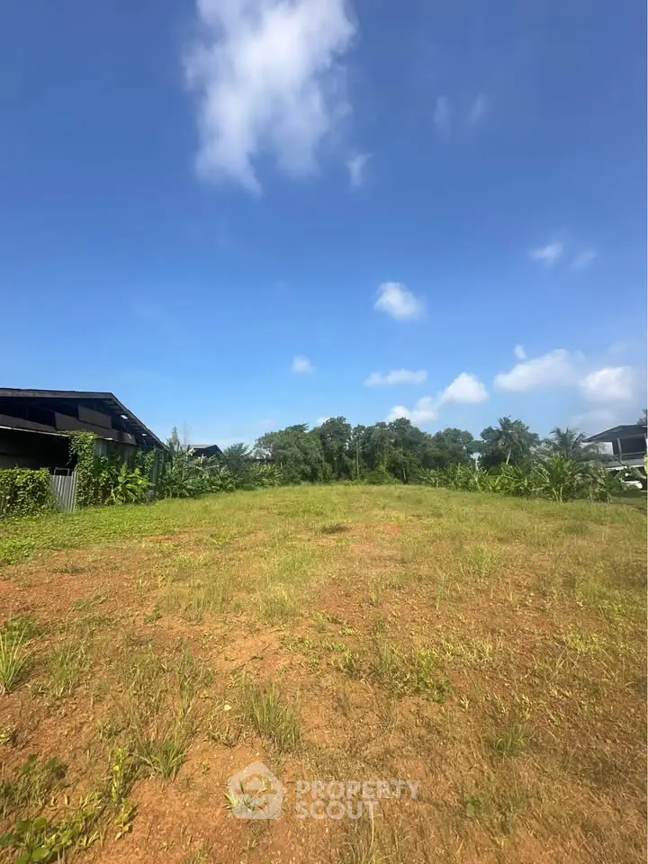 Expansive vacant land with lush greenery and clear blue sky, perfect for development opportunities.