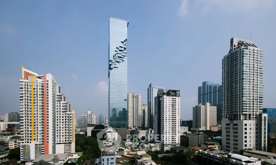 Stunning skyline view featuring modern skyscrapers and urban architecture in a bustling city center.