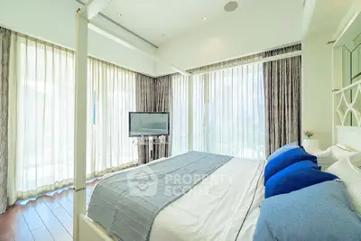 Spacious bedroom with large windows and modern decor