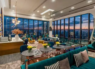 Luxurious penthouse living room with panoramic city views and elegant decor