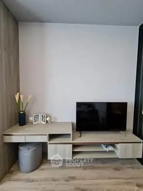 Modern living room with sleek TV stand and minimalist decor