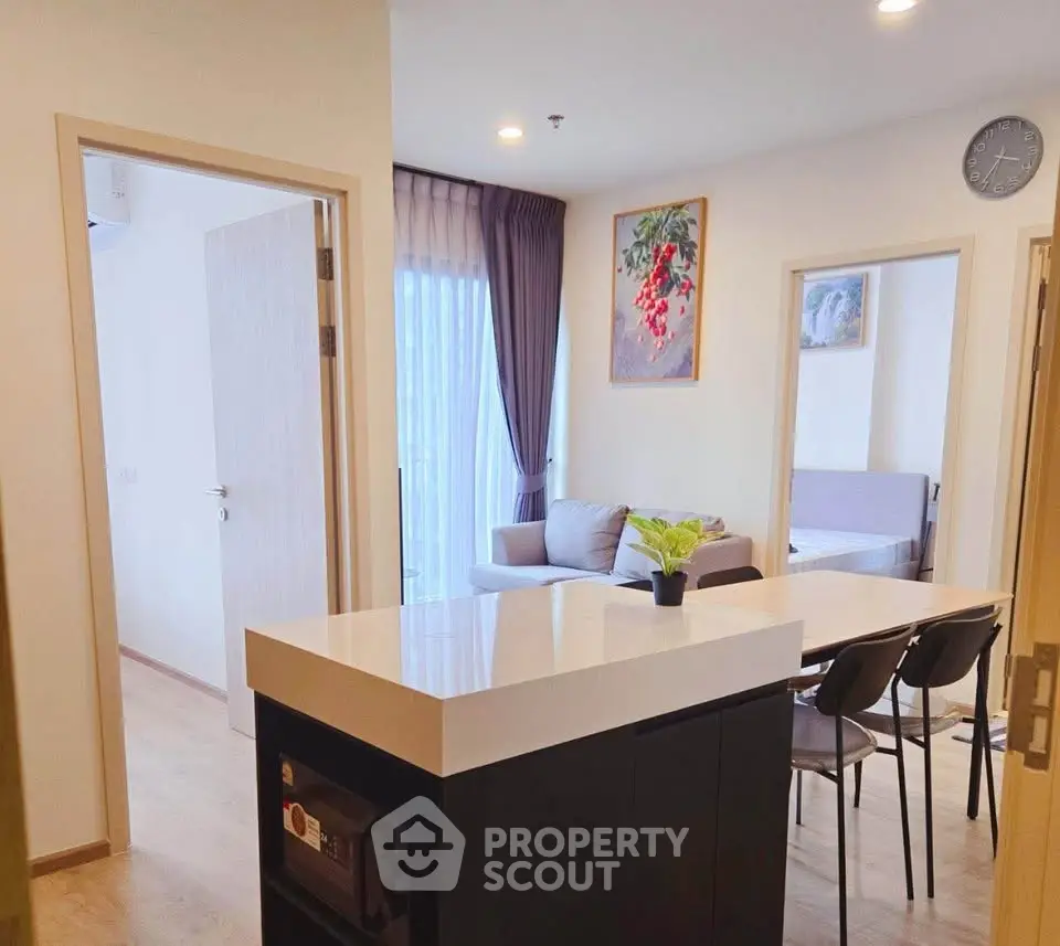 Modern apartment interior with open layout and stylish furniture