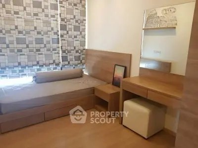 Cozy bedroom with modern wooden furniture and stylish decor