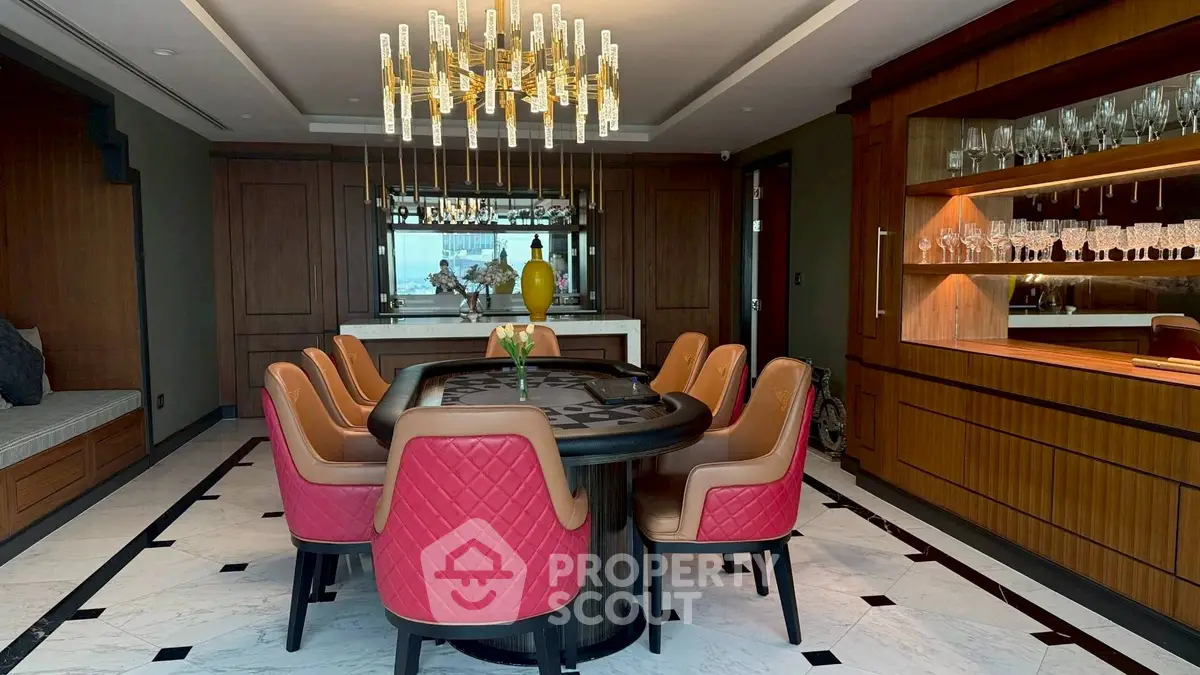 Luxurious dining room with elegant chandelier and modern decor