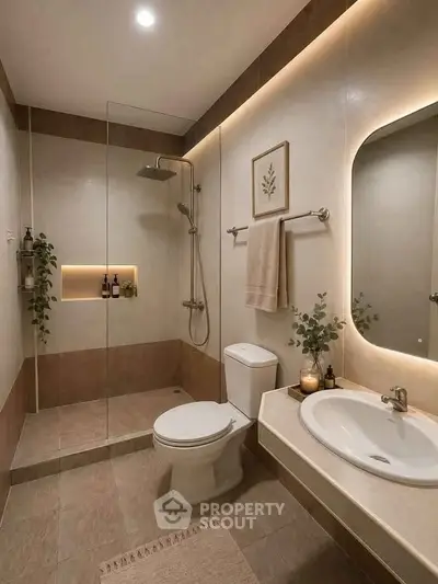 Elegant modern bathroom with glass shower and stylish lighting