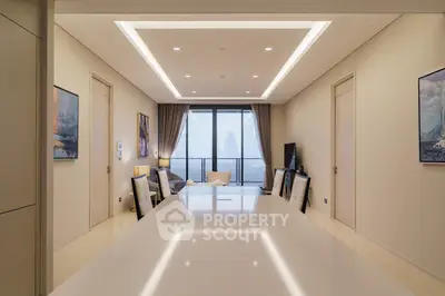 Luxurious modern living room with elegant decor and city view