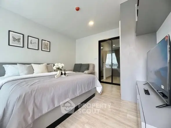 Modern bedroom with stylish decor and cozy ambiance