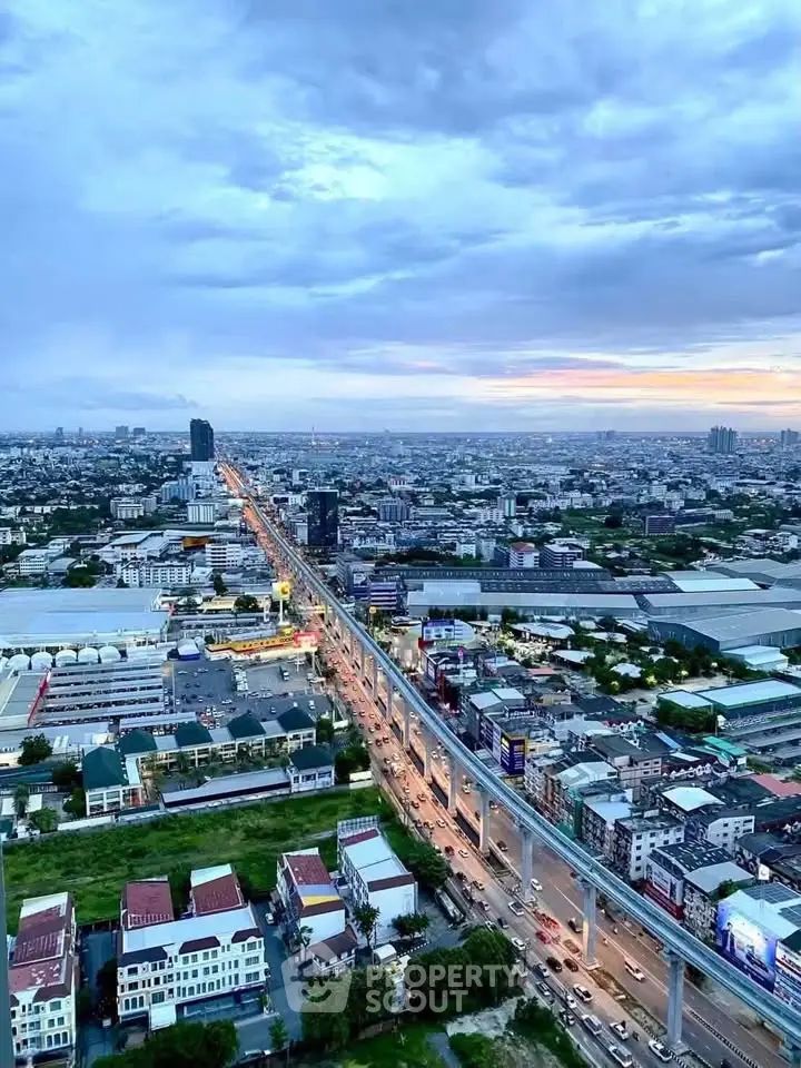 Stunning aerial view of a bustling cityscape with vibrant skyline and urban infrastructure.