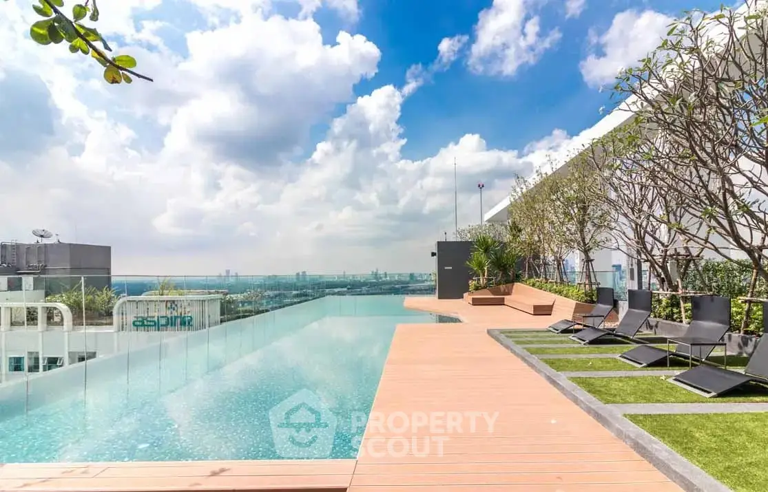 Luxurious rooftop infinity pool with stunning city views and modern lounging area.